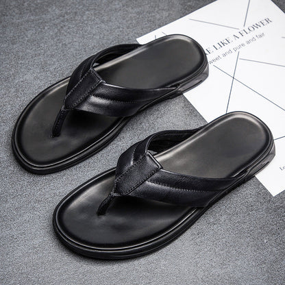 Men's Summer Leather Flip-flops Beach Slippers