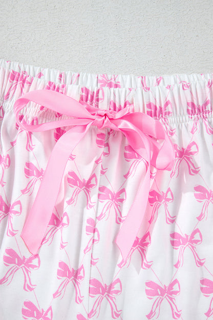 Bow Short Sleeve Top and Shorts Pajama Set