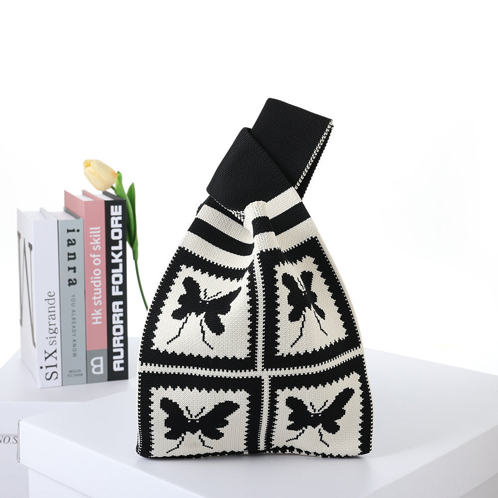 Checkerboard Knitted Shopping Tote