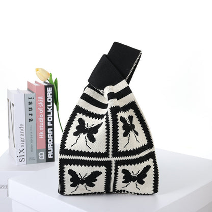Checkerboard Knitted Shopping Tote