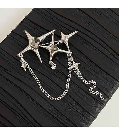 Four Eight-Pointed Stars Zircon Chain Brooch