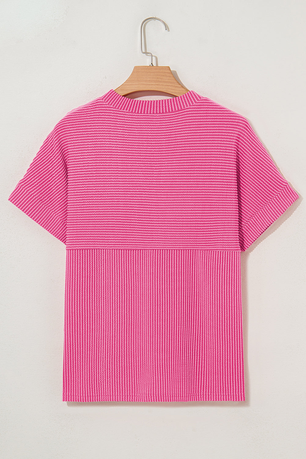 Plain Corded Knit Mock Neck T-Shirt