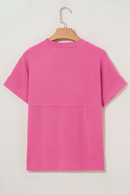 Plain Corded Knit Mock Neck T-Shirt