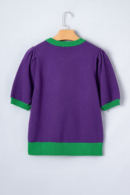 Mardi Gras Tinsel Graphic Short Sleeve Sweater