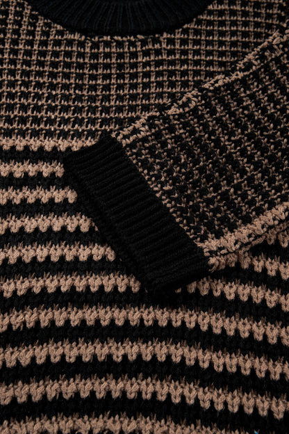 3/4 Stripe Draped Sleeve Slouchy Sweater