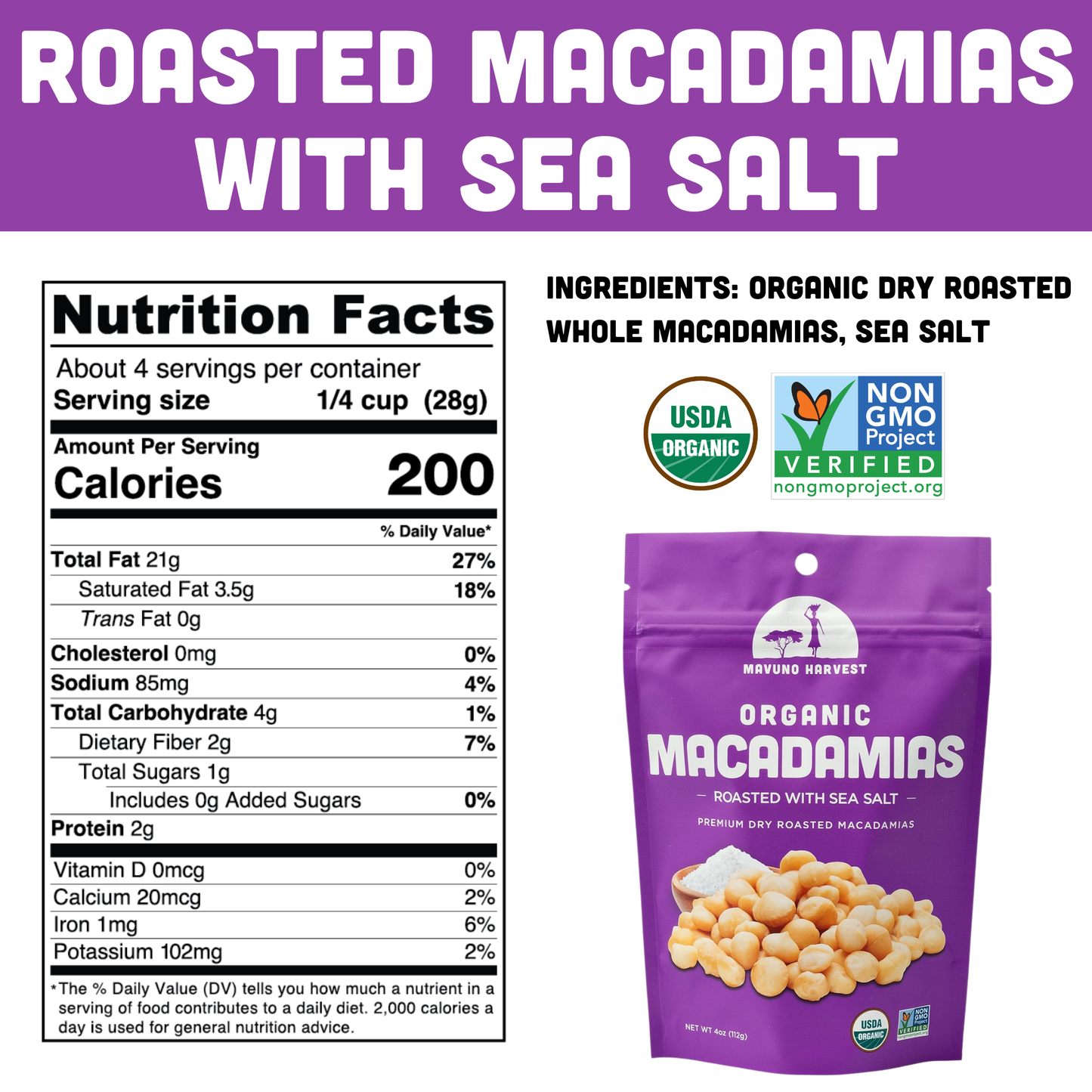 Organic Dry Roasted Macadamias with Sea Salt