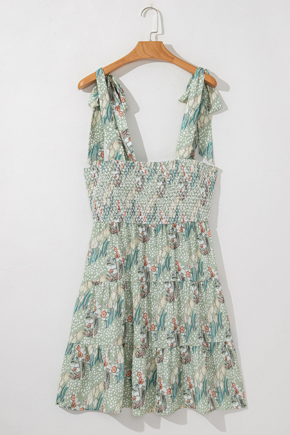 Floral Knot Strap Smocked Tiered Ruffle Dress