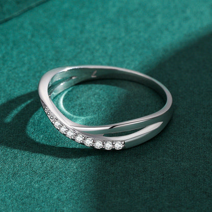 S925 Sterling Silver Cross Line Female Ring Simple