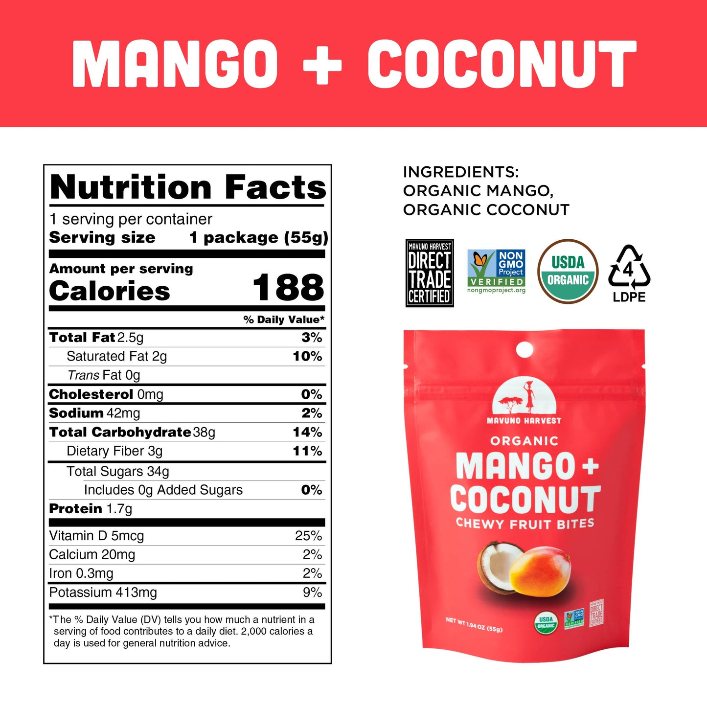 Organic Mango + Coconut Fruit Bites