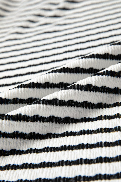 Stripe V-Neck Corded Knit Long Sleeve Top