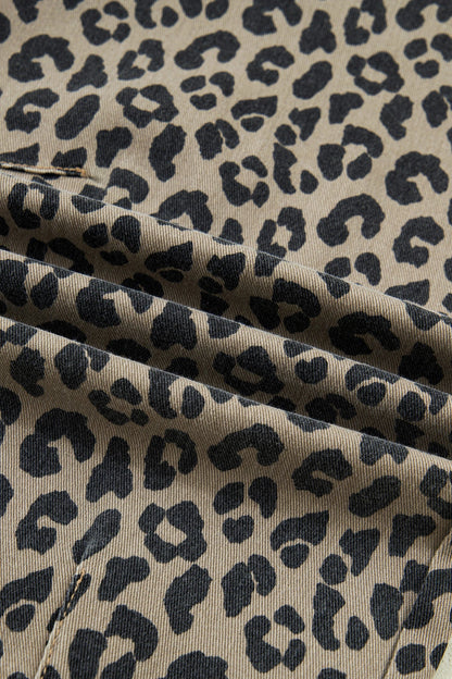 Leopard Drawstring Elastic Waist Loose Denim Pants