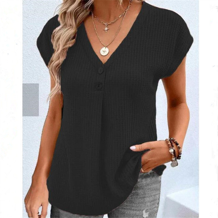 Euro-American Buttoned Short Sleeve Top