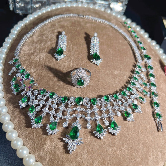 Green Waterdrop Zircon Jewelry Set