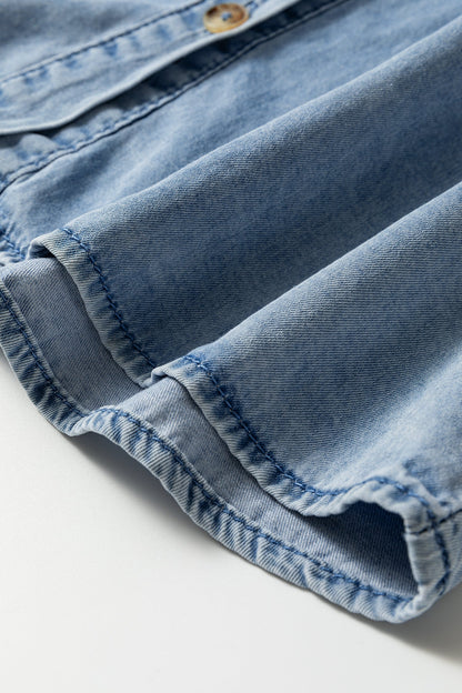 Ruffle Peter Pan Collar Western Denim Shirt
