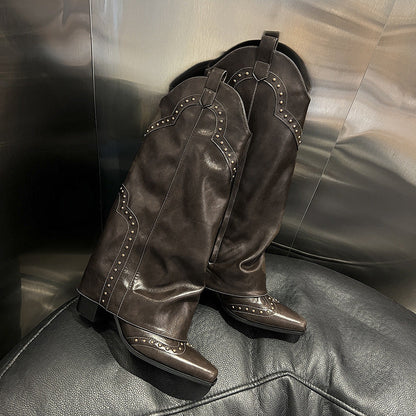 Retro V Cut High Leg Stud Martin Boots