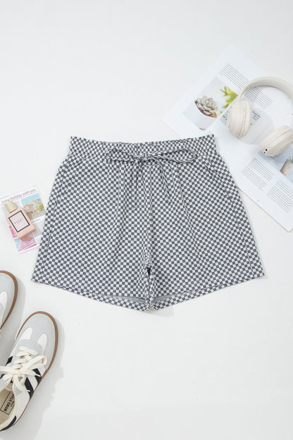 Checkerboard Drawstring Elastic Waist Pocket Shorts