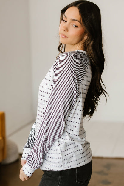 Stripe Raglan Patchwork Long Sleeve Top