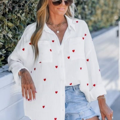 Casual Sun-proof Heart Printing Loose And Comfortable Shirt