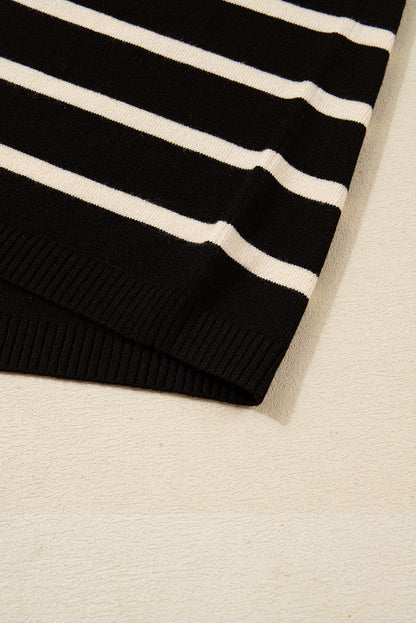 Stripe Puff Sleeve Collared Sweater Mini Dress