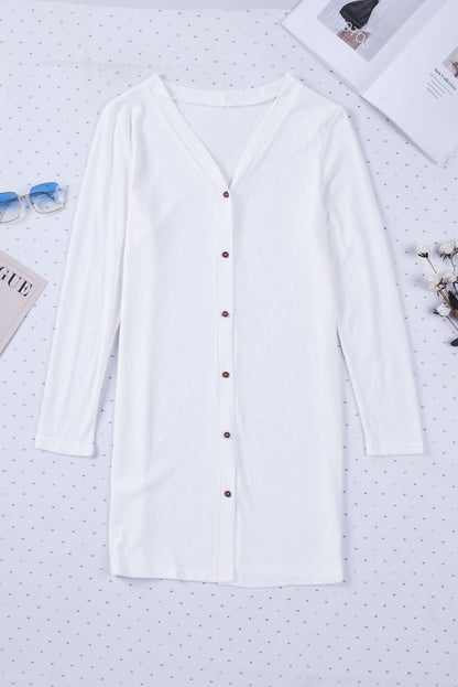 Solid Open-Front Buttoned Cardigan