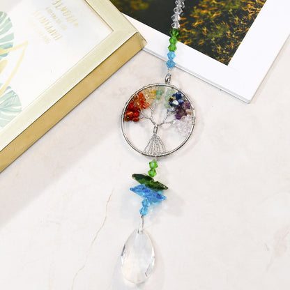 Colorful Rough Stone Lucky Tree Crystal Pendant