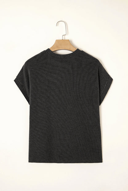 Corded Knit Colorblock Pocketed Crew Neck T-Shirt