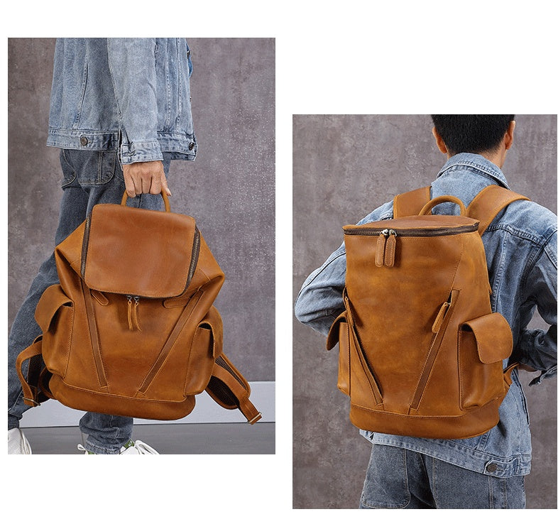 Men's Large Capacity Leather Travel Backpack