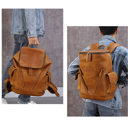 Men's Large Capacity Leather Travel Backpack