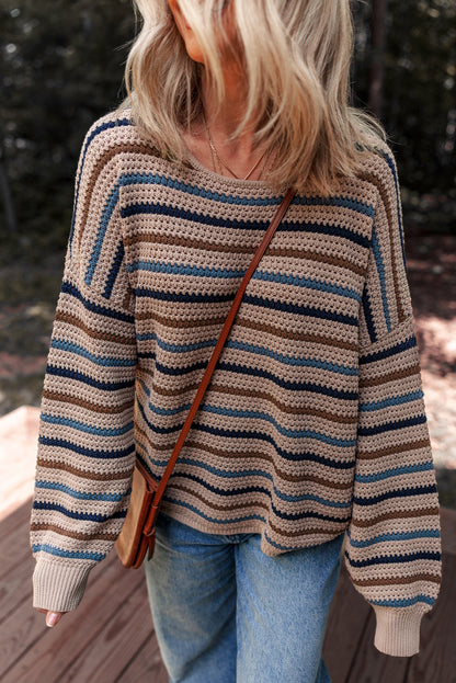 Stripe Drop Shoulder Round Neck Sweater