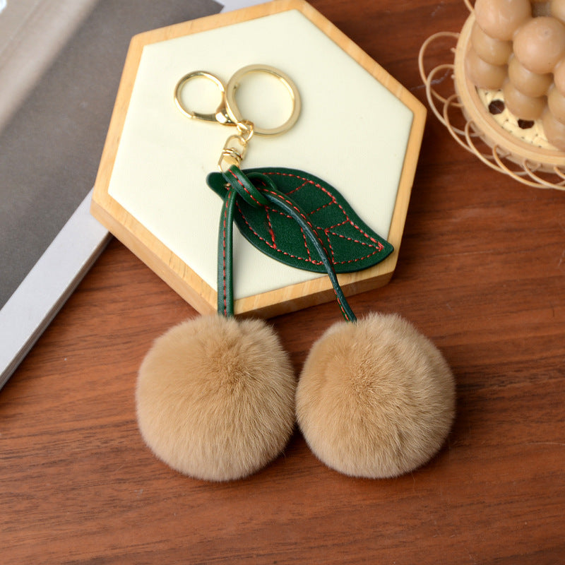 Otter Rabbit Fur Cherry Car Keychain