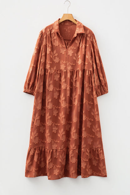 Plus Size Floral Ruffle Hem 3/4 Sleeve Maxi Dress