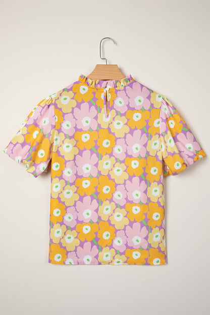 Frill Neck Puff Short Sleeve Top
