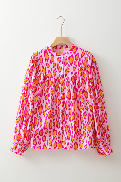 Leopard Balloon Sleeve Button-Up Shirt