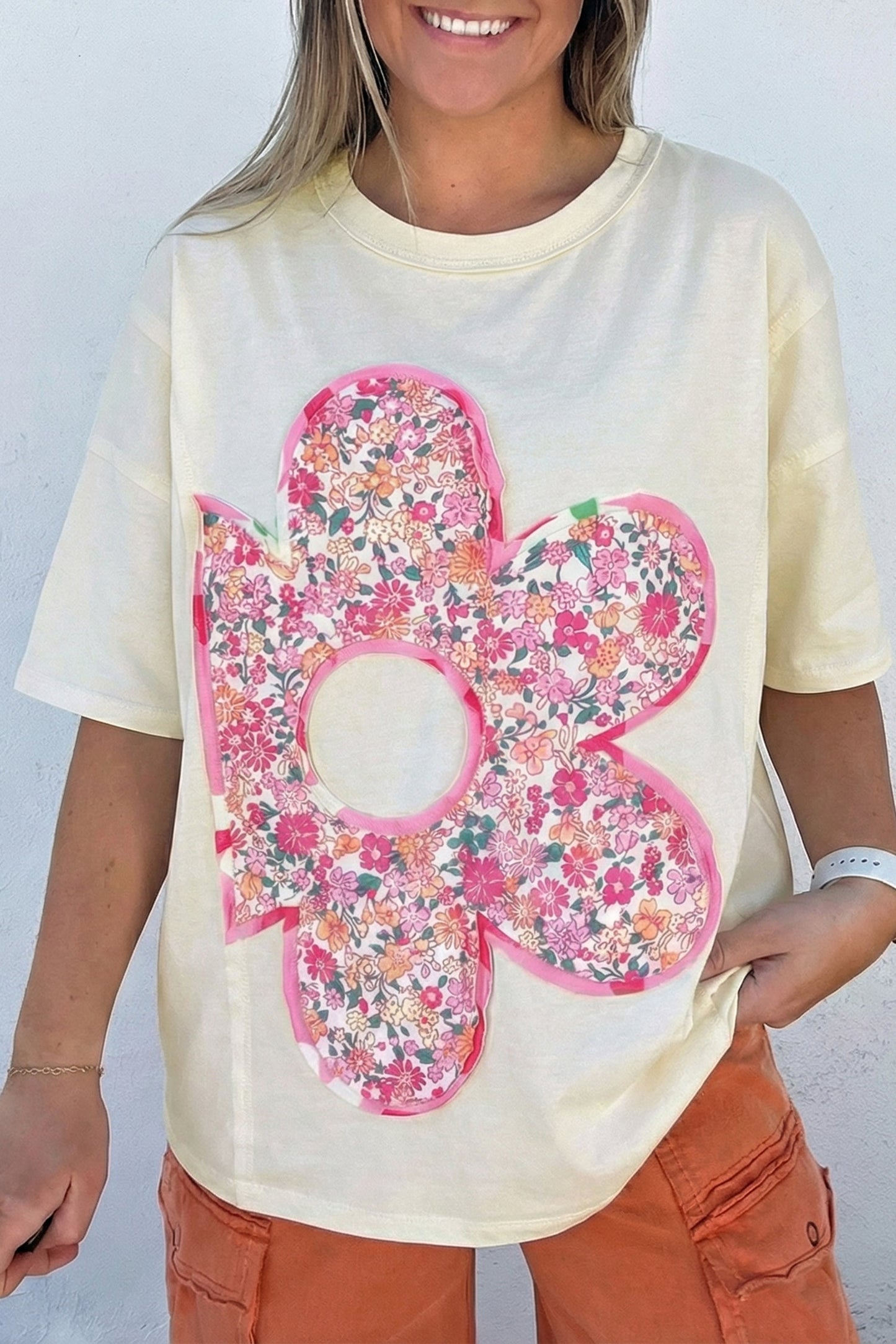 Floral Patch Raw Seam Big Flower Oversize Tee
