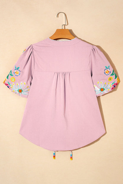 Floral Embroidered Puff Sleeve Blouse