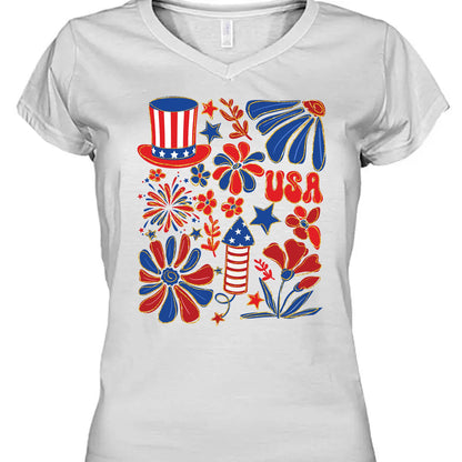 Retro America Coquette Shirt | Floral 4th Of July T-Shirt | Vintage USA Shirt | Land Of The Free Shirt | Independence Day Shirt 682323