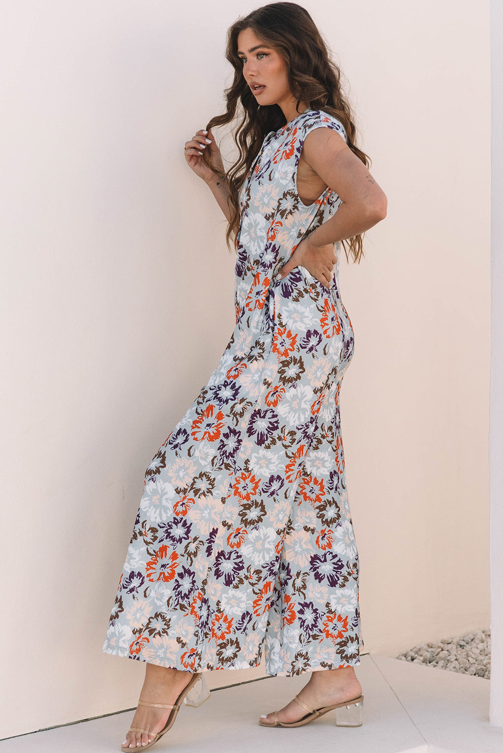 Floral Sleeveless Wide Leg Jumpsuit