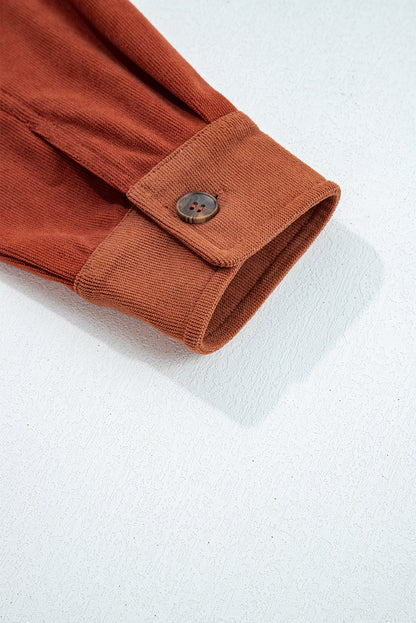 Velvet Button-Up Flap Pocket Drop Shoulder Shacket