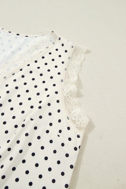 Plus Size Polka Dot Lace V-Neck Top