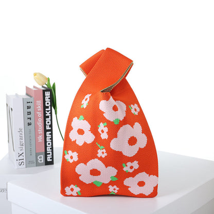 Checkerboard Knitted Shopping Tote