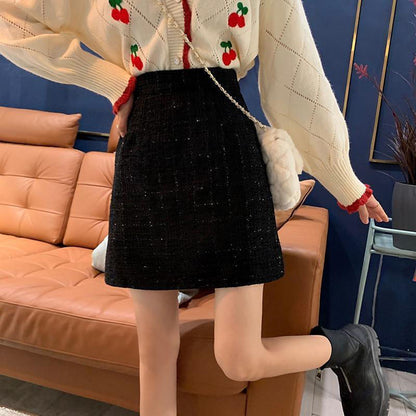 High Waist Fat Cover Classic Style Plaid Retro Skirt