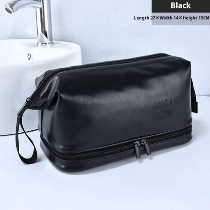 PU Men's British Style Double Layer Toiletry Bag