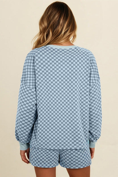 Checker Long Sleeve Pullover and Shorts Set
