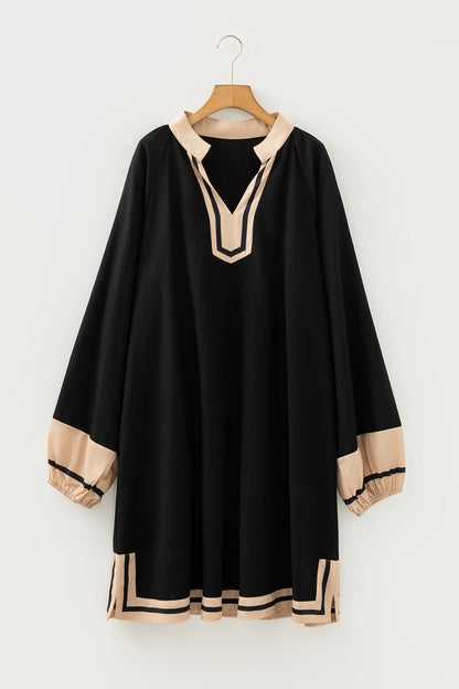 Plus Size Stripe Trim V-Neck Shift Dress