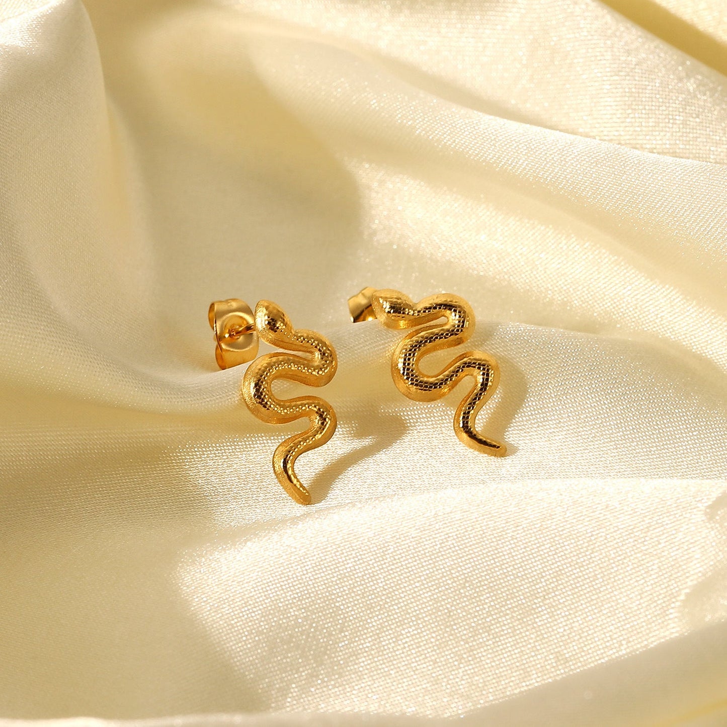 18K Gold Plated Stainless Steel Snake Stud Earrings