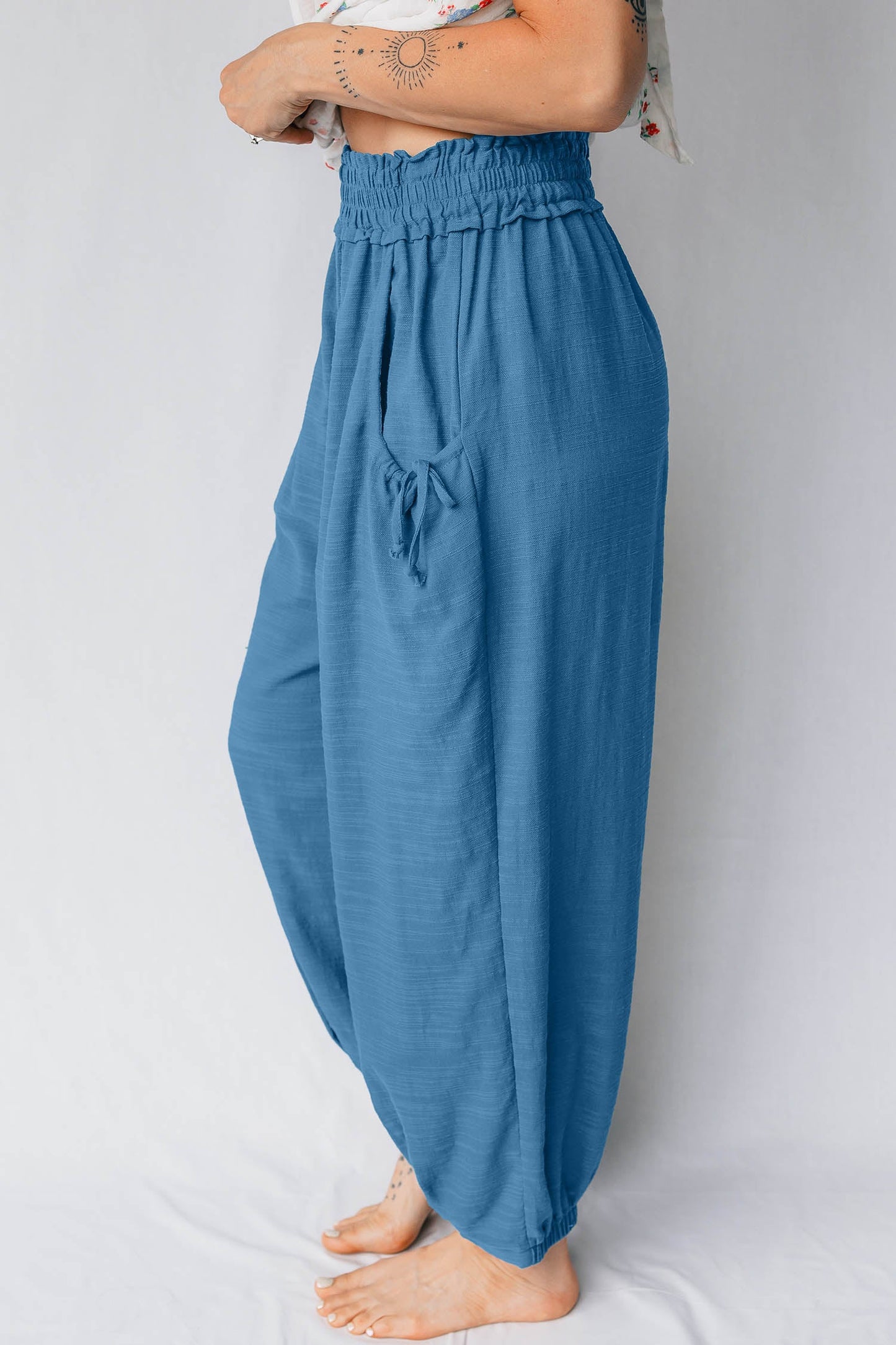 Smock Waist Casual Jogger Style Pants