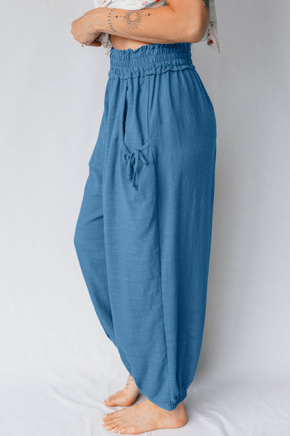 Smock Waist Casual Jogger Style Pants