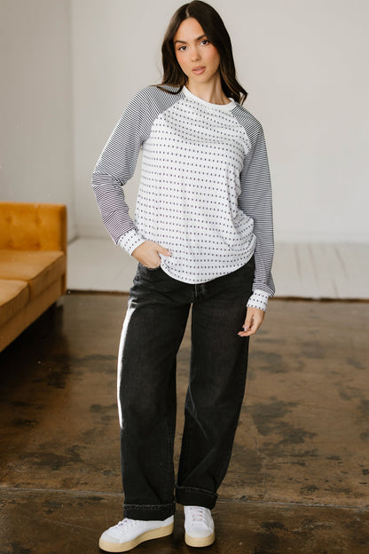 Stripe Raglan Patchwork Long Sleeve Top