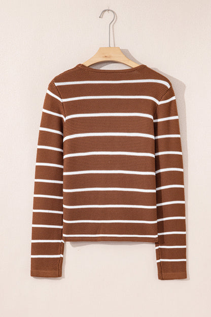 Stripe Tie-Front V-Neck Cardigan Sweater
