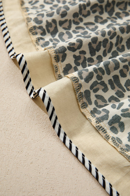 Leopard Stripe Colorblock Trim V-Neck Mini Dress